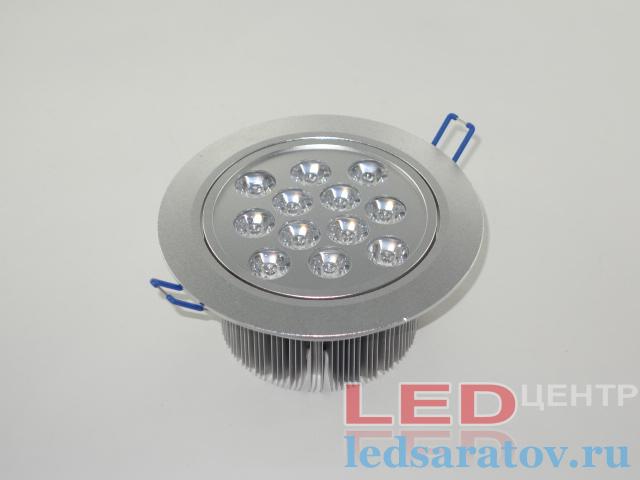 Светильник светодиодный встраиваемый 12w, НØ140мм-ВØ110мм, 220V, 6500k, серебристый (12HO 30)