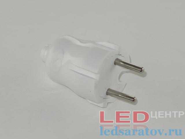 Вилка прямая  6A, 250V, белая, без заземления
