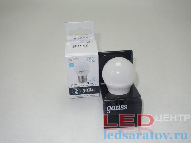 Лампочка светодиодная G45-10w, 4100k, 920Lm, E27 Gauss-Elementary