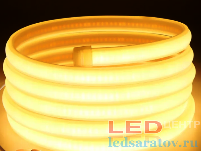 Светодиодная лента неон COB, IP67, 11мм*8мм, 2pin, 220V, 1*100м, теплый