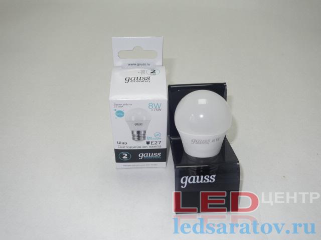 Лампочка светодиодная G45- 8w, 4100k, 540Lm, E27 Gauss-Elementary