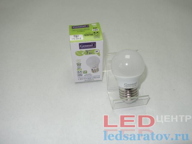 Лампочка светодиодная G45- 7w, 2700k, Е27, 220V General