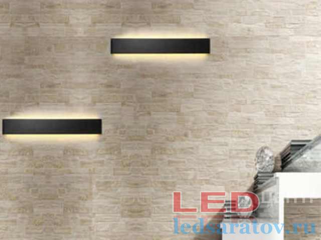 Светодиодный настенный светильник 61см*90мм, 2*22w, AC220V, 4000k, IP44, черный (BH003-4BL)