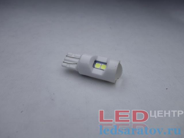 Светодиодная лампочка T-10, 6LED, SMD 3030, 3W, керамическая, белый