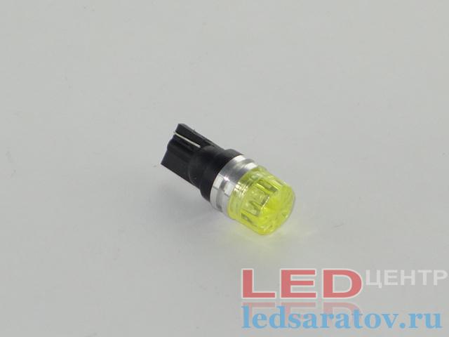 Светодиодная лампочка T-10, линза с призмой, желтый LED-центр