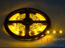 Светодиодная лента  SMD 2835, 60LED*5-6Lm, IP20, 8мм, 2pin, 12V, 4,8W-1м*5м, желтый