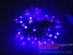 Светодиодная уличная гирлянда нить  8м, 100LED, AC220V, контроллер, бел. пр, синий (33-16)