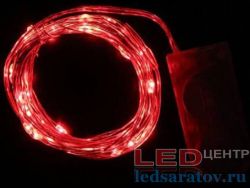Светодиодная бытовая гирлянда нить 2м, бокс - 2шт* CR2032, красный - роса