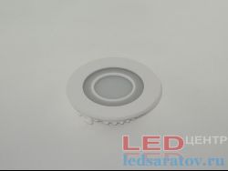 Круглый встраиваемый светодиодный светильник  4w, 6500k+4w, синий, НØ110мм-ВØ90мм, 220V, белый, матовый