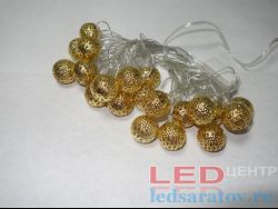 Светодиодная бытовая гирлянда нить  4м, 20LED, AC220V, прозр. пр, теплый - Шары-маленьк с узором