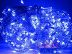 Светодиодная бытовая гирлянда нить  6м, 100-50LED, AC220V, контроллер, прозр. пр, синий