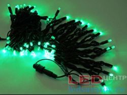 Светодиодная уличная гирлянда нить  8,0+1,5м, 60LED, AC220V, черн. пр, зеленый с мерц. бел. (3-18)