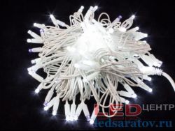 Светодиодная уличная гирлянда нить  8,0+1,5м, 60LED, AC220V, бел. пр, белый с мерц. бел. (3-18)