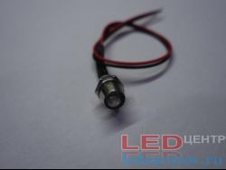 Светодиод выводной Ø5мм, DC12V, на проводе 18см, с держ.мет., красный-моргает