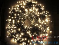 Светодиодная уличная гирлянда нить 40м, 350LED, AC220V, зел. пр, теплый с мерц. бел (33-15)