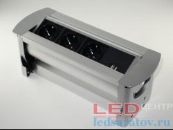 Розетка поворотная, трехпостовая, AC220, серебро (JN-207M-USB)