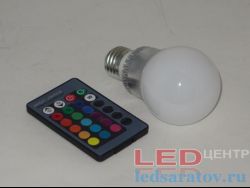 Лампочка светодиодная A60- 5w, RGB+ пульт, E27