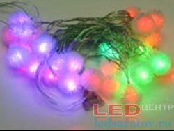 Светодиодная бытовая гирлянда нить  4,2м, 28LED, AC220V, прозр. пр, RGB - Пушок