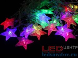 Светодиодная бытовая гирлянда нить  4,2м, 28LED, AC220V, прозр. пр, RGB - Звезды
