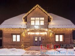 Светодиодная уличная гирлянда бахрома 3,5м*0,7м, 14шт-23см, 70LED, AC220V, бел. пр, теплый с мерц. бел.