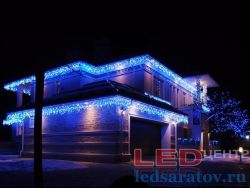 Светодиодная уличная гирлянда бахрома 3,5м*0,7м, 14шт-23см, 70LED, AC220V, бел. пр, синий с мерц. бел.