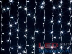 Светодиодная бытовая гирлянда занавес 1,6м*1,6м, 8шт-20см, 160-90LED, AC220V, контр., прозр. пр, белый