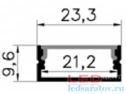  Профиль алюминиевый накладной PXG204-1, черный+ мат.рассеиватель 23,3мм*9,6мм*2м (цена за 1 метр)